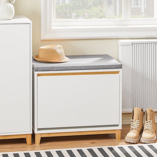SoBuy FSR191-WN Banc à chaussures - Banc de rangement blanc avec rabat et coussin