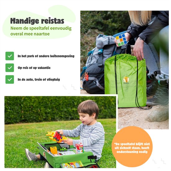 Qualita® Table de voyage pour enfants verte - Support de tablette pour voiture - Table de voiture - Table de jeu pour voiture - Organisateur de voiture pour enfants - Table de dessin pour voiture - Table de voyage pliable - Table de voyage pliable - Quali