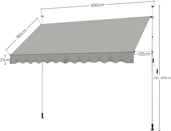 Store extensible Yaheetech 300 cm - Gris clair - Store réglable sans perçage pour balcon et terrasse