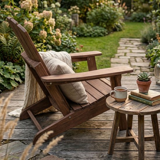 Chaise AXI Rosalie Adirondack Coffee – Chaise longue en bois avec accoudoirs – Pliable – Dossier haut – Chaise de jardin – 75,5 x 86,5 x 85 cm – 100 % bois de pruche certifié FSC