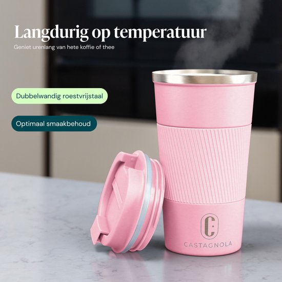 Mug isotherme Castagnola - Mug à café à emporter - Mug de voyage pour café et thé - Mug à thé - 510 ml - Acier inoxydable - Rose