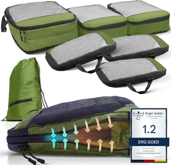 Cubes de compression pour valise et sac à dos avec sac de rangement, Olive Odyssey - Vert