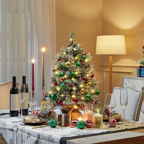 Mini sapins de Noël artificiels Yaheetech 61 cm - Lot de 2 - Neige - Éclairage LED