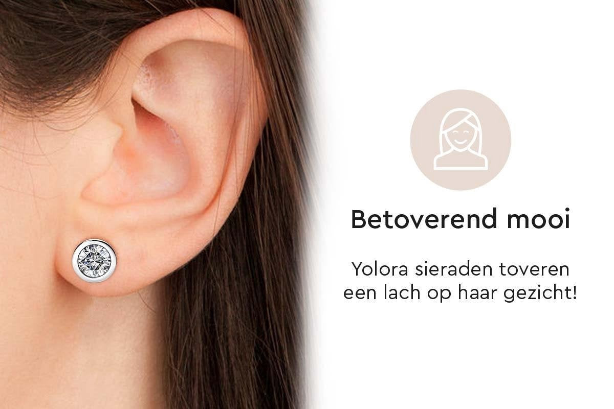 Yolora Boucles d'oreilles pour dames avec cristaux ronds Kalpa Camaka - couleur argent - plaqué or blanc 18K - Cadeau de fête des mères