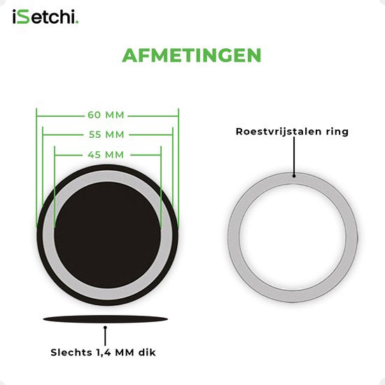 Lot de plaques magnétiques iSetchi MagSafe universelles (lot de 2) - Pour chargeurs sans fil - Autocollants magnétiques en forme d'anneau pour supports de téléphone et accessoires MagSafe - Compatibles avec tous les téléphones et étuis