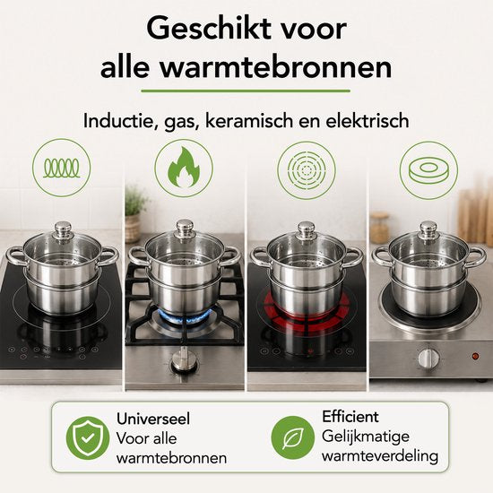 Casserole à vapeur Aviro - Couvercle en verre - 3,1 L - 20 cm - Induction et gaz - Cuiseur à vapeur 3 pièces pour riz et légumes - Acier inoxydable