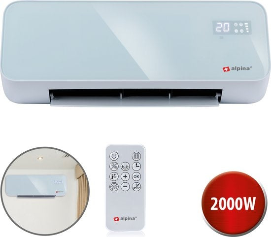 Chauffage et Ventilateur Électrique - Alpina - 2000W – Fixation Murale – Avec Télécommande – Blanc