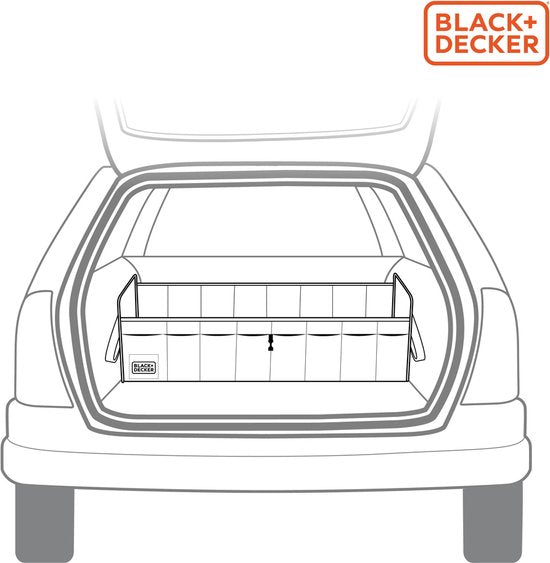 BLACK+DECKER Boîte de rangement pour coffre - 110 x 30 x 30 CM - 5 compartiments - pliable - avec poignées - noir