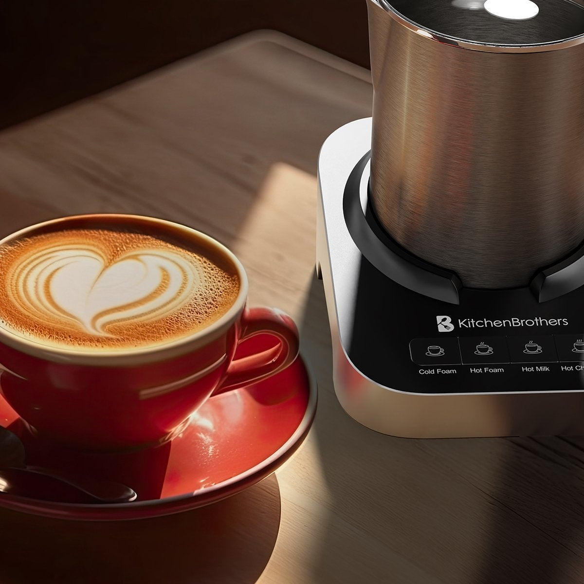 KitchenBrothers - Mousseur à lait électrique - Lavable au lave-vaisselle - 4-en-1 - 400 ML - Acier inoxydable/Noir