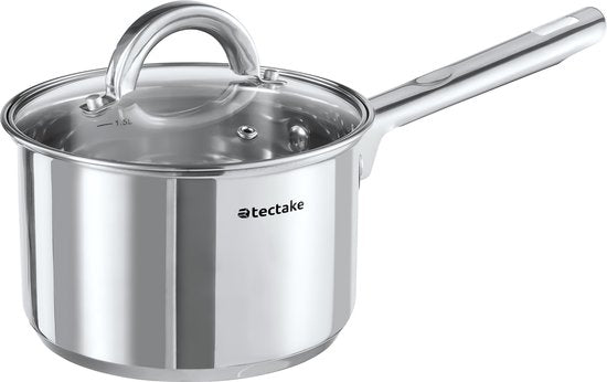 tectake® Set de casseroles - acier inoxydable - Convient à la cuisson par induction, au gaz et à l'électricité - 15 pièces - Lavable au lave-vaisselle - Pour la maison ou le camping - Poêles avec couvercles