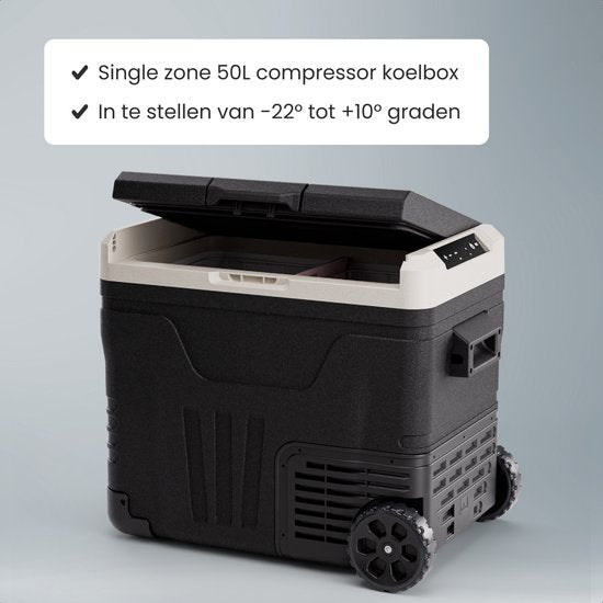 Auronic Electric Cool Box - Compresseur - 50L - 12V et 240V - Réfrigérateur de camping - Frigobox Car - Avec roues et poignée - Noir