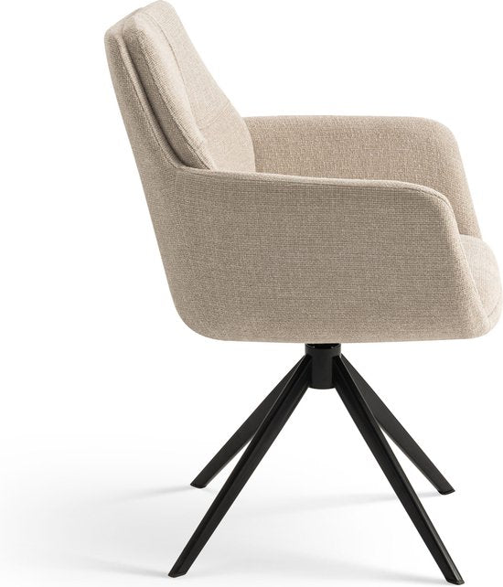 Furnihaus Chaise de salle à manger pivotante Milou avec accoudoir Beige