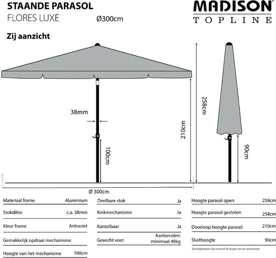 Madison - Parasol rond - 300 cm - Taupe