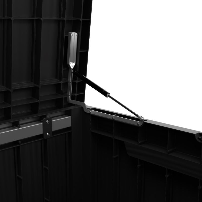 LifeGoods - Boîte de rangement Boîte à coussins M - 142 x 67 x 60 cm - Capacité de 450 litres - Ressort à gaz de luxe et poignées intégrées - Pour set de salon et outils de jardin - Plastique noir