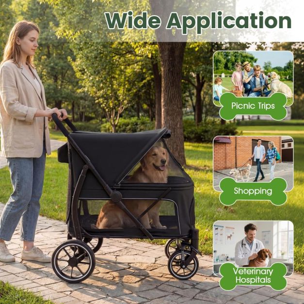 Coast Dog Buggy - Pneus Terrain - 96 x 71 x 102,5 cm - Pliable - Entrée - Compartiment de rangement - Noir