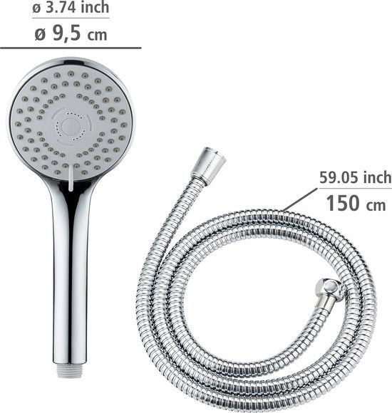 Ensemble de douche à main WENKO Basic 9,5 cm - 5 types de jets - Chromé - Pomme de douche avec flexible