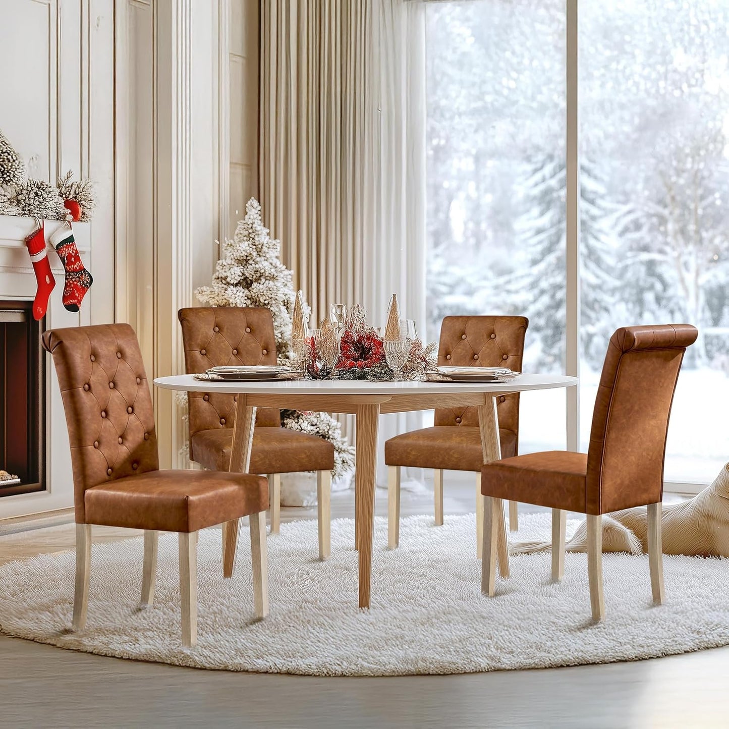 Yaheetech Lot de 2 chaises de salle à manger – Chaises de cuisine rembourrées à dossier haut – 62 x 45,5 x 98,5 cm – Marron