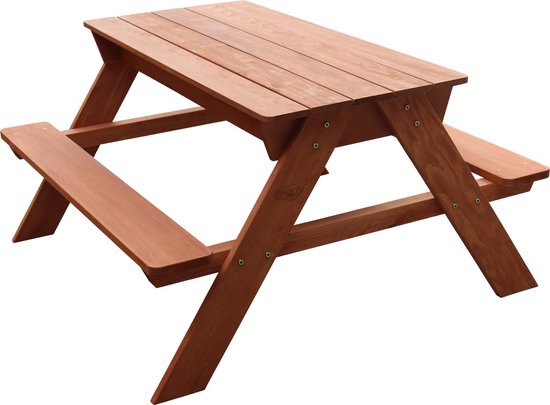 Table de pique-nique Sunny Dave « Zand & Water » en marron pour enfants - Table de pique-nique multifonctionnelle avec 2 bacs amovibles en plastique - Bois certifié FSC