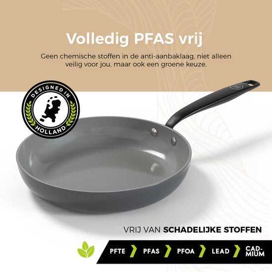 BE Living Essential Poêle à frire - Ø 20 cm - Céramique - Sans PFAS - Induction - Gris