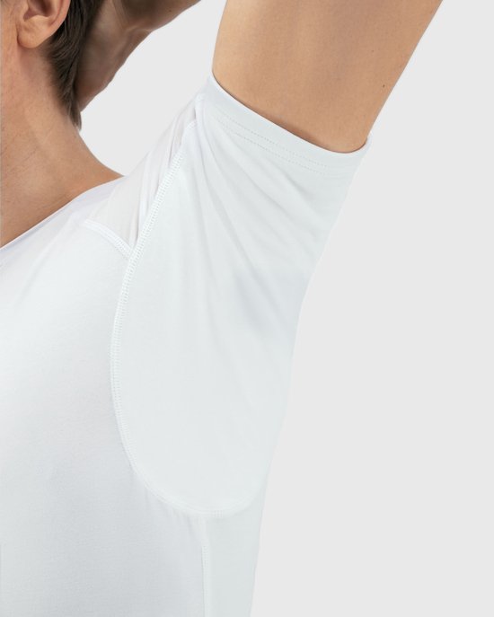 Tshirt Anti transpiration - Fibershirts® - Coussinets d'aisselles cousus - Maillot de corps - Blanc - Col rond - Hommes - Taille L