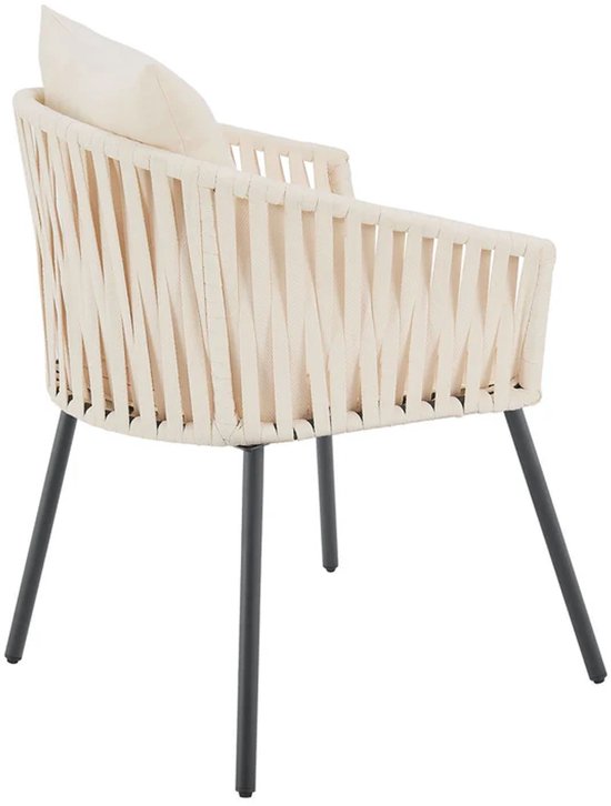 Chaises en corde - Lot de 2 - Coussins d'assise et de dossier inclus - Beige