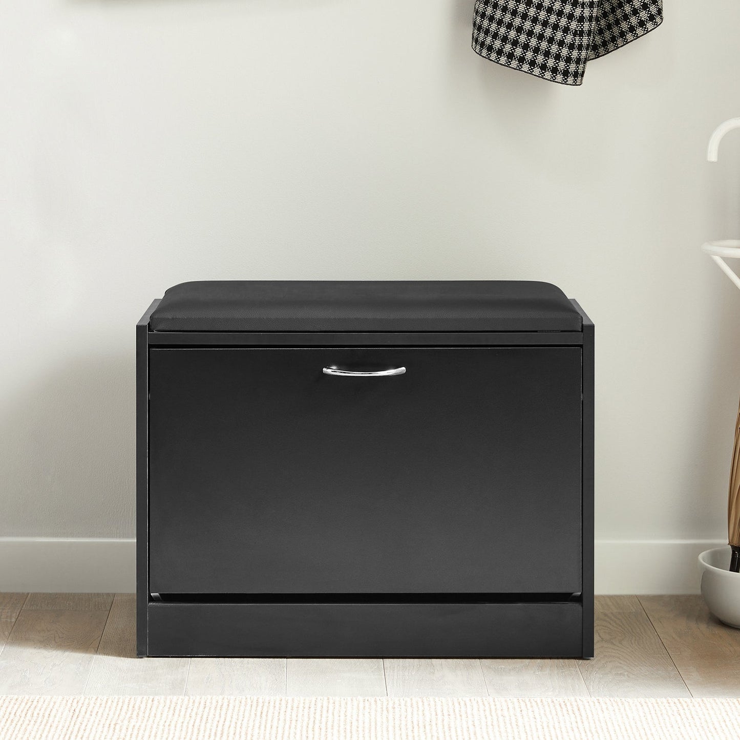 SoBuy FSR16-SCH Banc à chaussures avec siège - 1 abattant - 60 x 30 x 47 cm - Noir