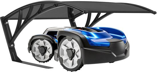 tectake® Garage pour tondeuse à gazon robotisée - Abri pour tondeuse à gazon - Station de recharge pour tondeuse à gazon robotisée - Résistant aux intempéries - 81 x 100 x 48 cm - 4 piquets de sol inclus - Noir