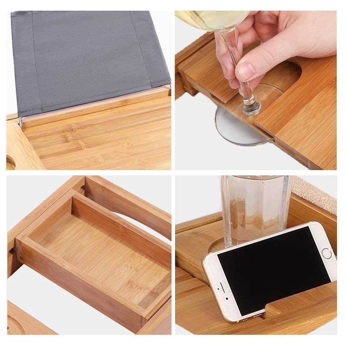 LifeGoods Planche de bain - extensible - pour salle de bain - 74,5 à 108,5 cm - avec support - Bois