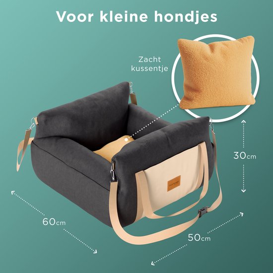 Siège auto pour chien CozySense® - Panier auto pour petit chien - Siège avant et arrière - Housse lavable et sac de transport - Noir/Beige