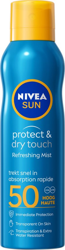 NIVEA SUN Protect & Dry Touch Spray solaire en brume - SPF 50 - Spray solaire pour le sport - Résistant à l'eau - UVA/UVB - 200 ml