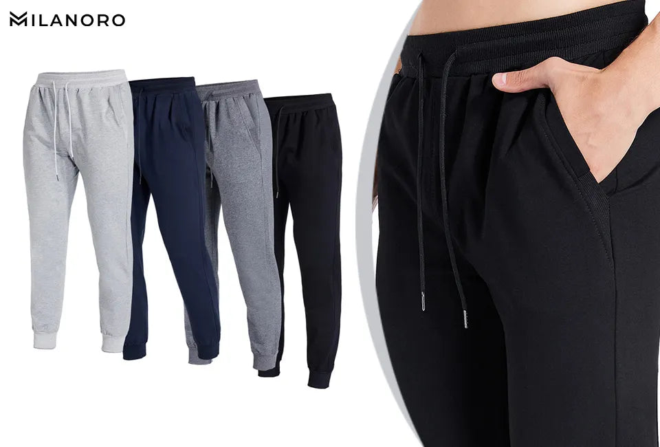 Pantalon de jogging ultra-doux Milanoro - Mélange de coton - Taille élastiquée - 2 poches - Taille L -