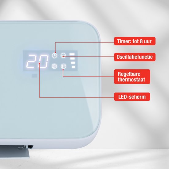 alpina Chauffage électrique et ventilateur - Chauffe-ventilateur avec Wifi - Convecteur mural 2000W - Ventilateur mural avec App Control - Thermostat réglable et fonction minuterie - Blanc
