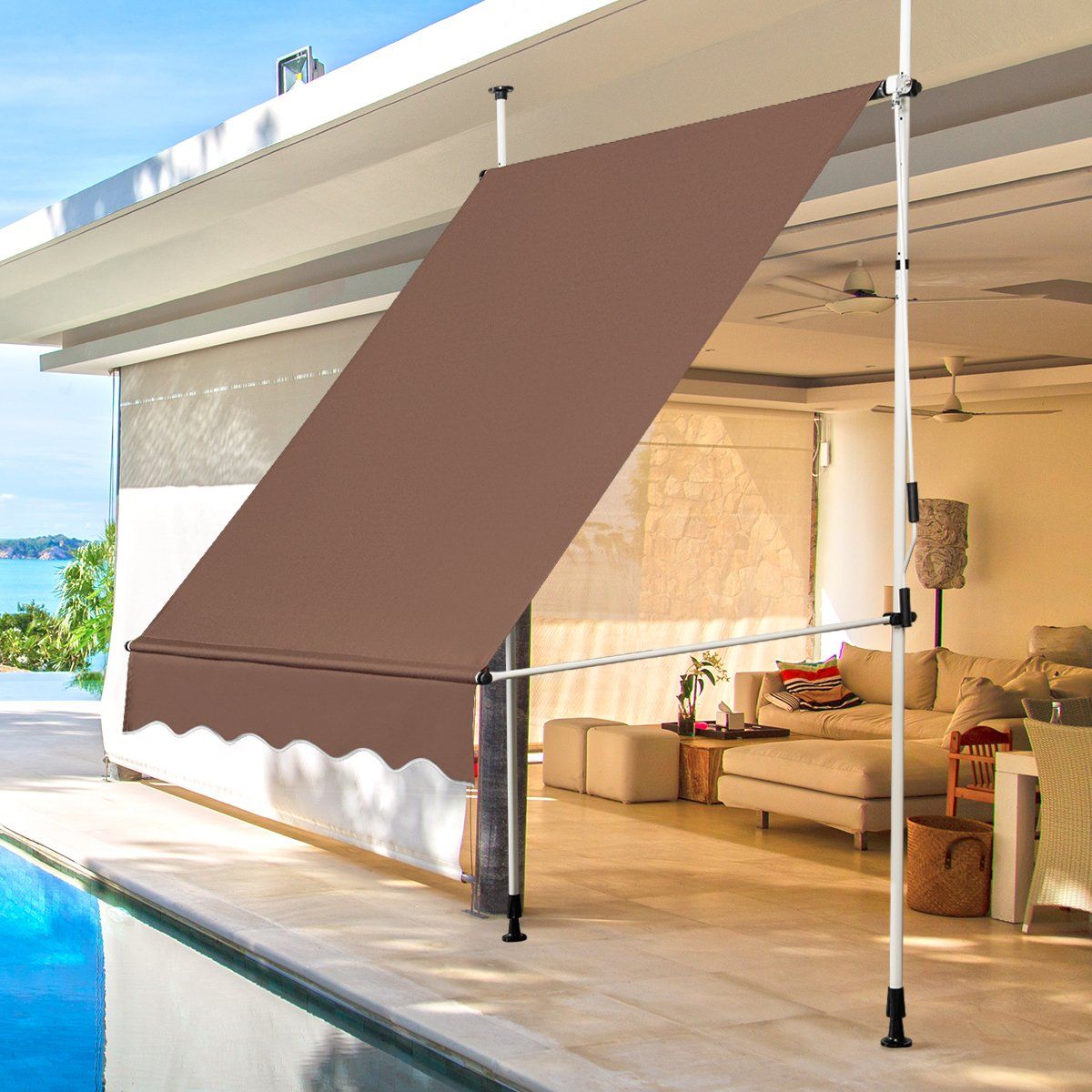 Coast Klemmarkies 150 cm - Store extensible - Hauteur réglable - Résistant aux UV - Marron café
