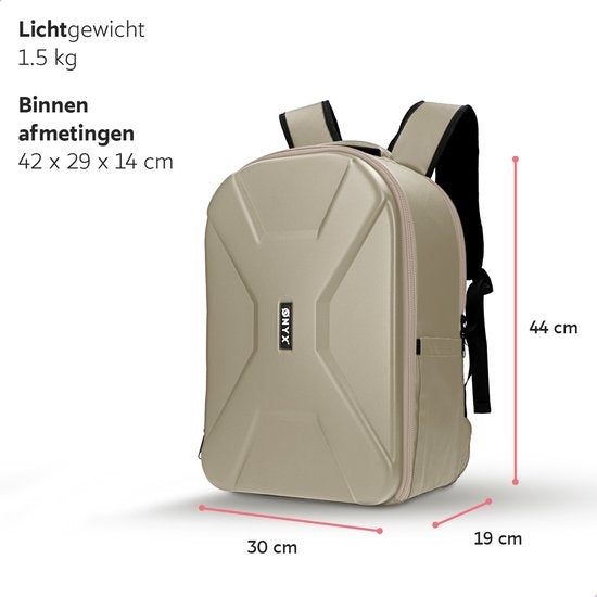 ONYX Sacoche pour appareil photo avec compartiment pour ordinateur portable - Sac à dos pour appareil photo reflex - Résistant aux éclaboussures - Drones - Sac de voyage rigide - Beige