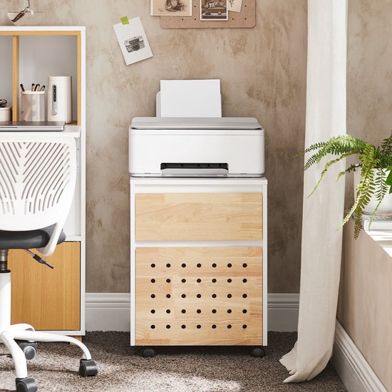 SoBuy ASK06-WN Armoire de bureau - Armoire à imprimante blanche avec tiroirs et roulettes