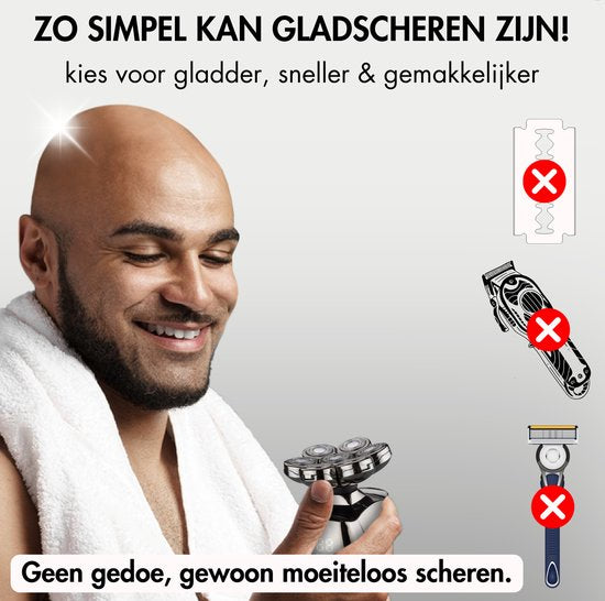 Rasoir 6-en-1 pour hommes + tête de rasage supplémentaire - Sansbeauté® SkullSharp PRO - Wet & Dry - Chargement sans fil