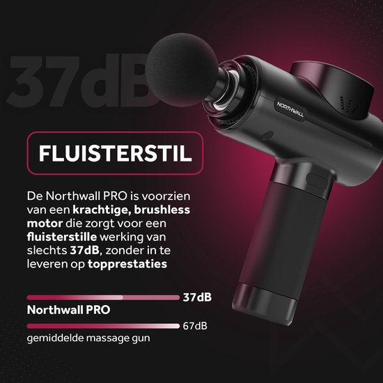 Northwall Massage Gun Professional PRO - Pistolet de massage avec étui et 6 accessoires dont une tête de massage en chêne - Appareil de massage sportif et de relaxation puissant et sans fil