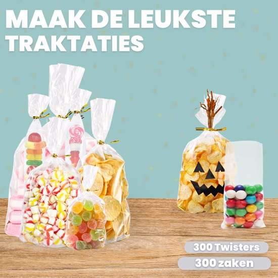 Feestio Party Bags Mix Set - 300 Pieces - Candy Bags - Treat Bags Children's Party - Cellophane Bags Transparent - Gift Bags - Candy Bag