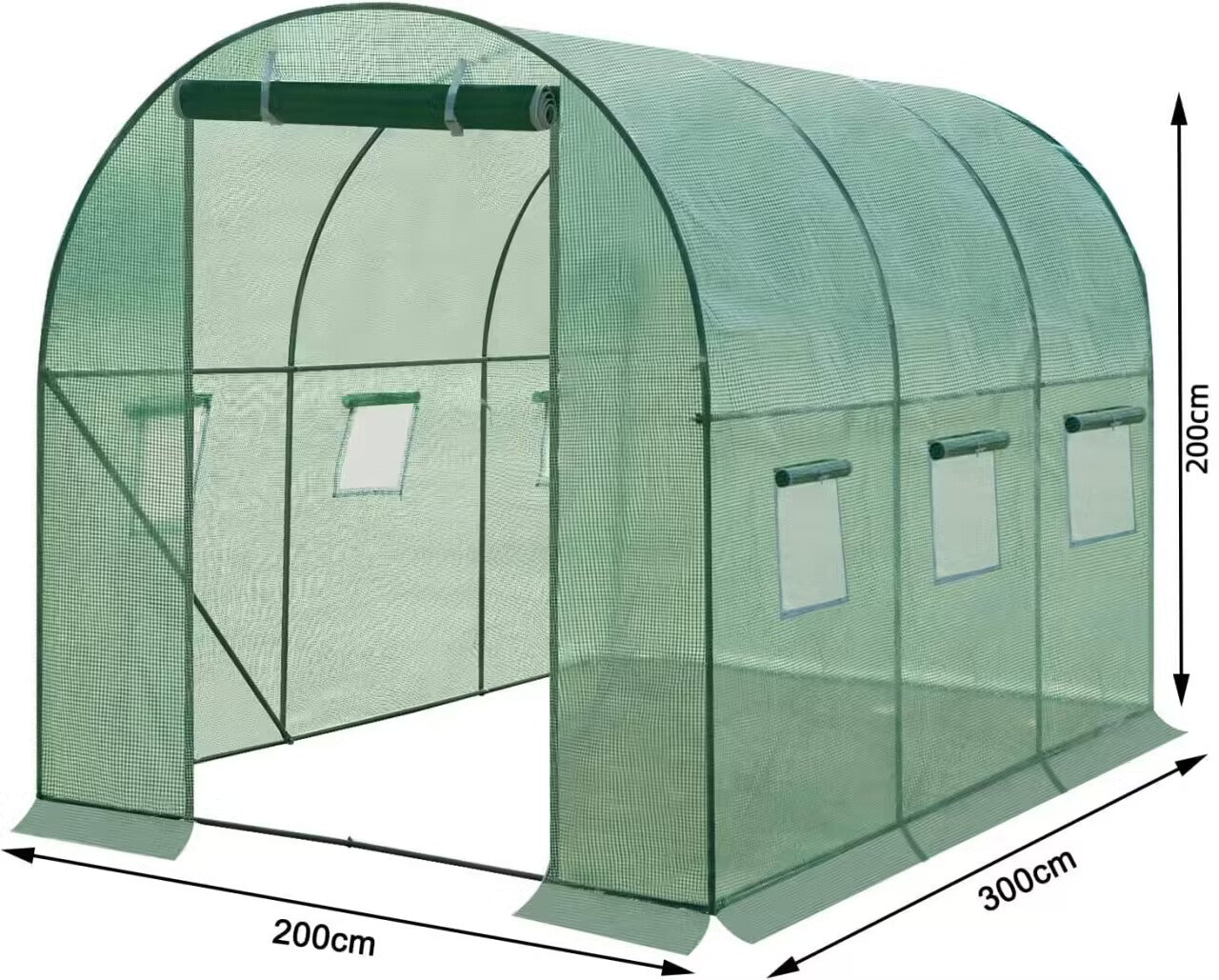 Serre en film plastique WOLTU Verte - 300 x 200 x 200 cm - 6 m² - Avec 6 fenêtres