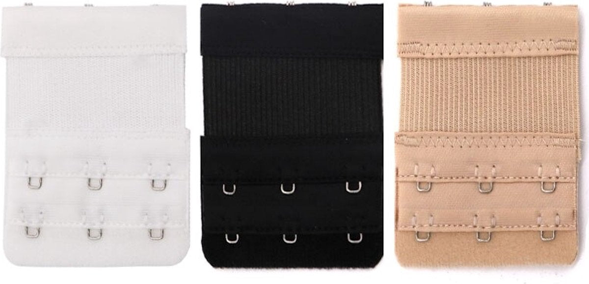 Rallonges pour soutien-gorge 2, 3 et 4 à crochets - 15 pièces - Noir, blanc et beige