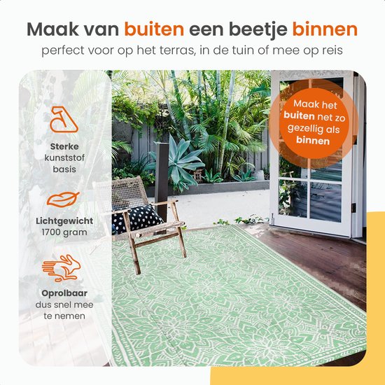 Goliving Tapis d'extérieur Summer Flora - 183x290CM - Tapis de jardin - Tapis d'extérieur - Tapis - Tapis de jardin - Réversible - Sac de transport inclus - Vert/Blanc