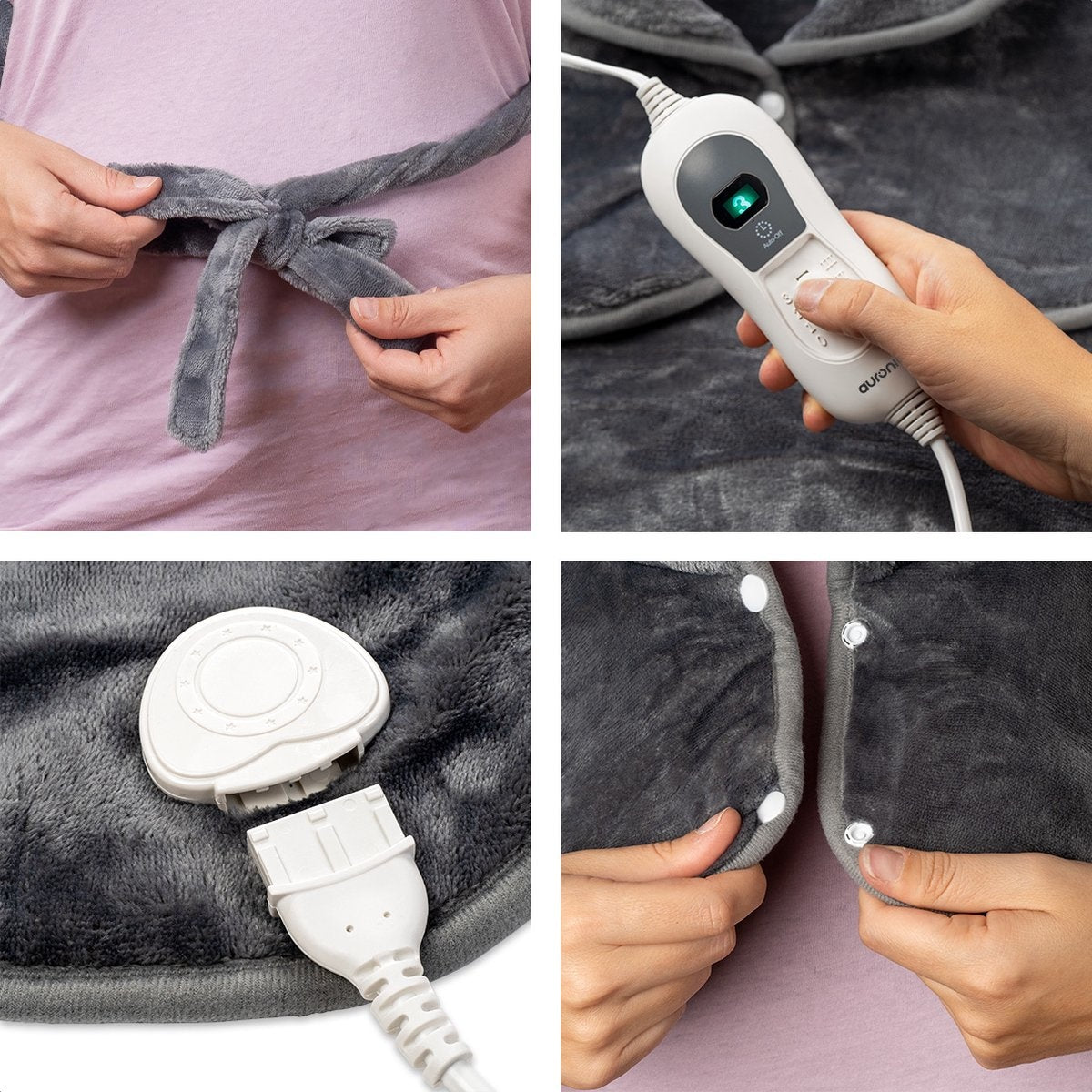 Coussin chauffant électrique - Auronic - Couverture chauffante pour nuque et Epaules - Lavable - Gris