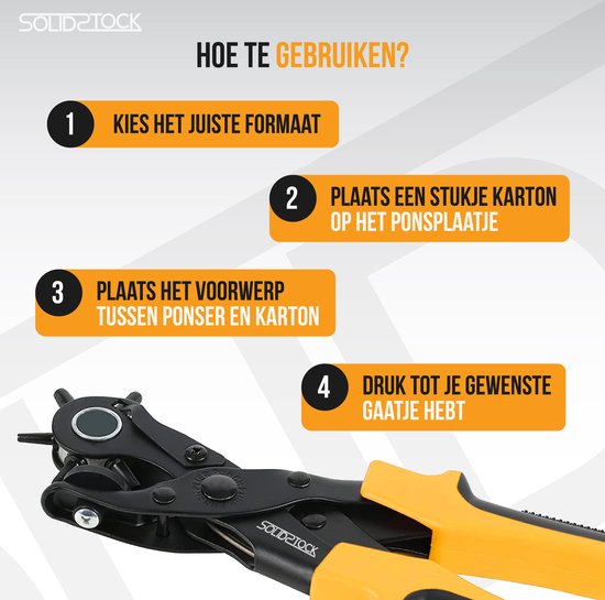 SolidStock Professional Hole Pliers for belt - with Free Measuring Stick - Punching Pliers - Revolver Pliers