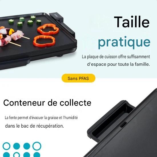 MOA Table grill - Gril - Plaque de cuisson - Teppanyaki - Electrique - 68 x 36 cm - Thermostat réglable - Revêtement antiadhésif - TG218B - Noir