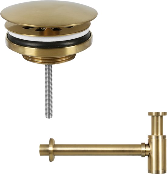 Ensemble de lavabo Differnz Helios – Lavabo en céramique 37,5 x 18,5 x 9,5 cm – Ensemble de lavabo avec robinet à droite, finition or mat – Lavabo avec robinet droit et poignée standard – Pour salle de bains ou WC