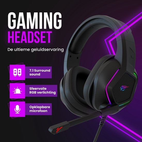 Casque de jeu Strex, avec microphone et éclairage RVB, son surround 7.1, PC / PS4 / PS5 / XBOX / Switch, Noir