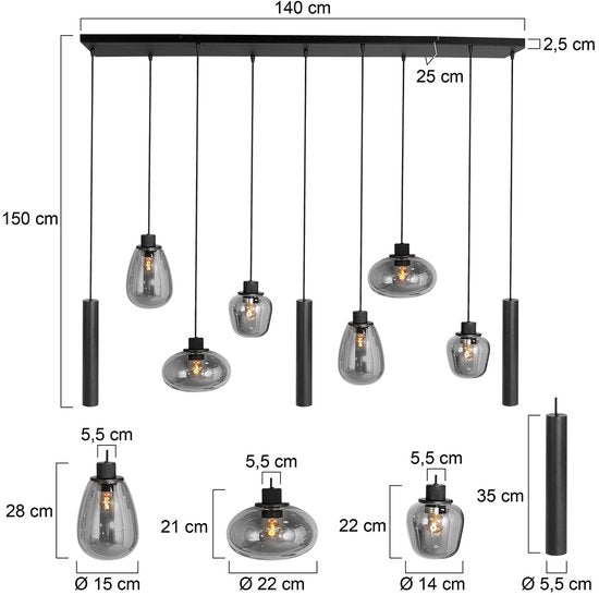 Steinhauer - lampe suspendue - Reflexion - noir - verre métal - lampe design - E27 GU10 - 3796ZW