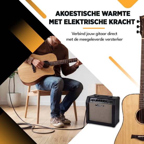 Guitare électro-acoustique Finesse avec amplificateur - avec cours vidéo - 4/4 41 pouces - Accessoires - Adultes - Enfants