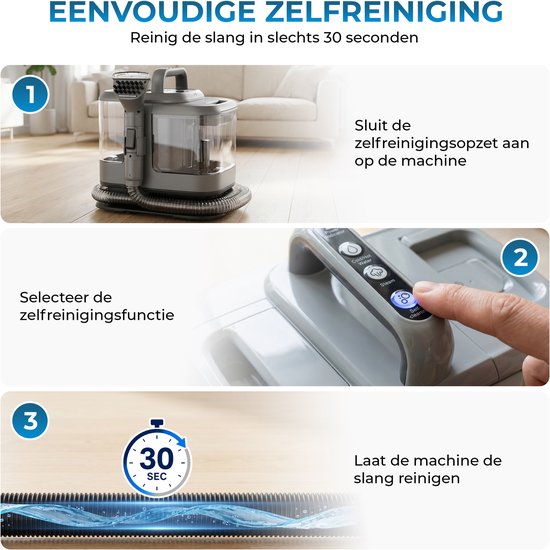 Nettoyeur vapeur Powell - Nettoyeur de moquette - Détachant - Nettoyeur de canapé - Nettoyeur de meubles - Nettoyeur de moquette et aspirateur - Machine de nettoyage - Nettoyeur de moquette - 1 800 watts - Gris