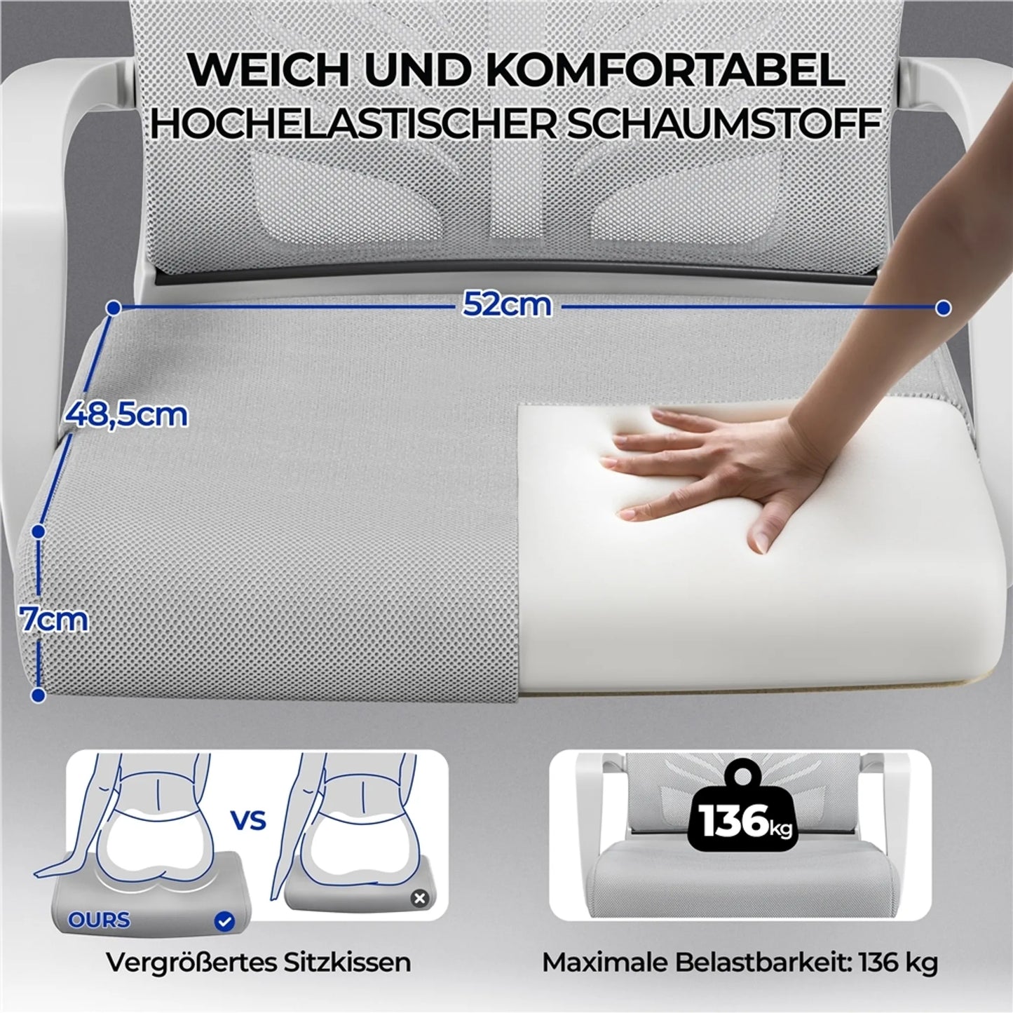 Yaheetech Siège de bureau - Ergonomique - Gris clair - Réglable
